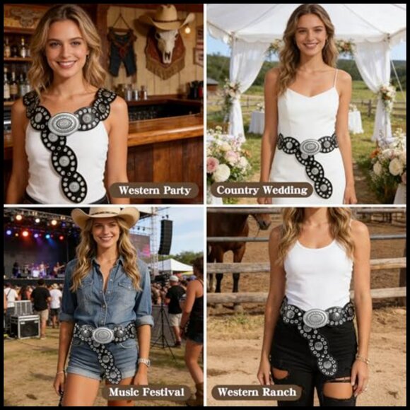 Leather Western Belt Vintage Concho Boho Chic Adjustable Chain Casual main image 5